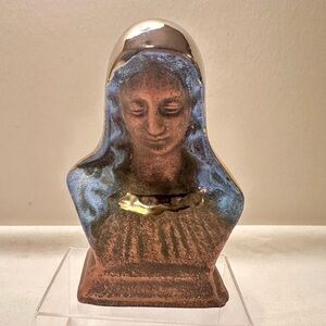 1969 Holland ceramics Virgin Mary Bust Religious Figurine Metallic Drip Glaze